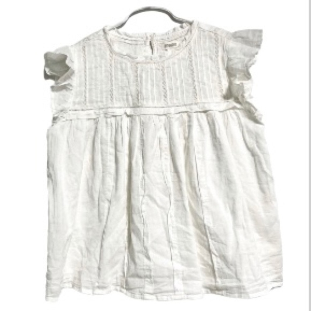 GYMBOREE Cream White Cap Ruffle Sleeves Babydoll Top Girls Large 10 12
